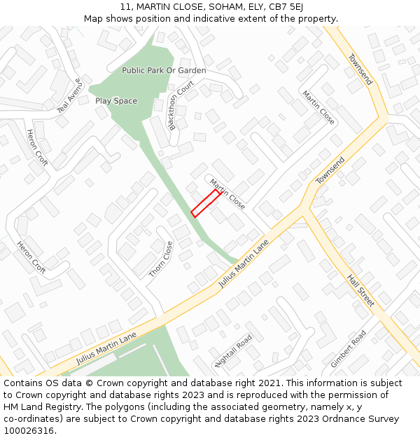 11, MARTIN CLOSE, SOHAM, ELY, CB7 5EJ: Location map and indicative extent of plot