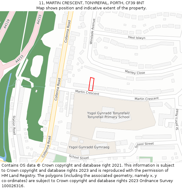 11, MARTIN CRESCENT, TONYREFAIL, PORTH, CF39 8NT: Location map and indicative extent of plot