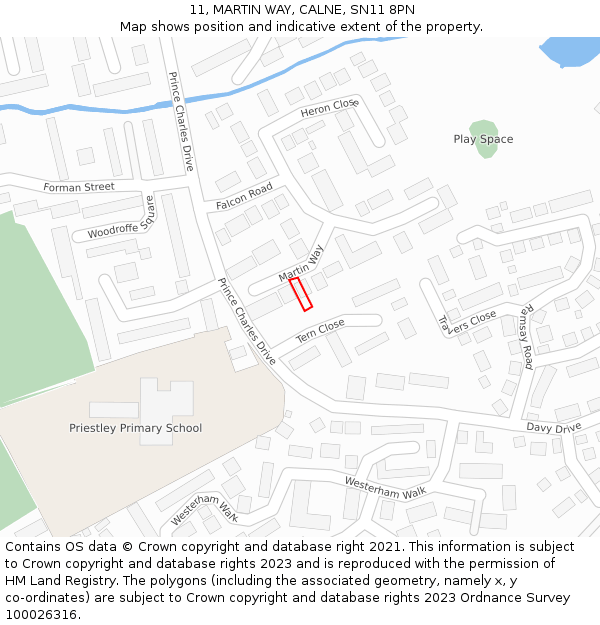 11, MARTIN WAY, CALNE, SN11 8PN: Location map and indicative extent of plot