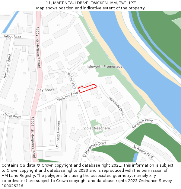11, MARTINEAU DRIVE, TWICKENHAM, TW1 1PZ: Location map and indicative extent of plot