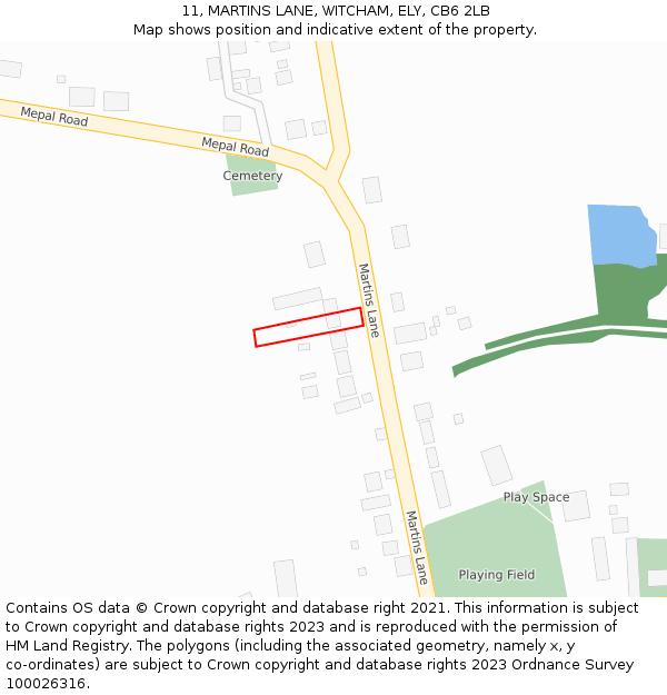 11, MARTINS LANE, WITCHAM, ELY, CB6 2LB: Location map and indicative extent of plot