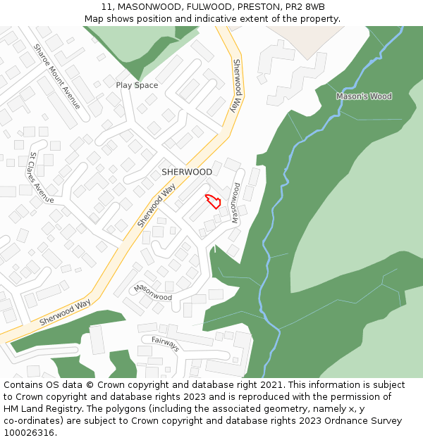 11, MASONWOOD, FULWOOD, PRESTON, PR2 8WB: Location map and indicative extent of plot