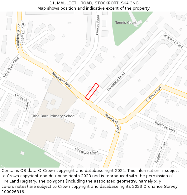 11, MAULDETH ROAD, STOCKPORT, SK4 3NG: Location map and indicative extent of plot