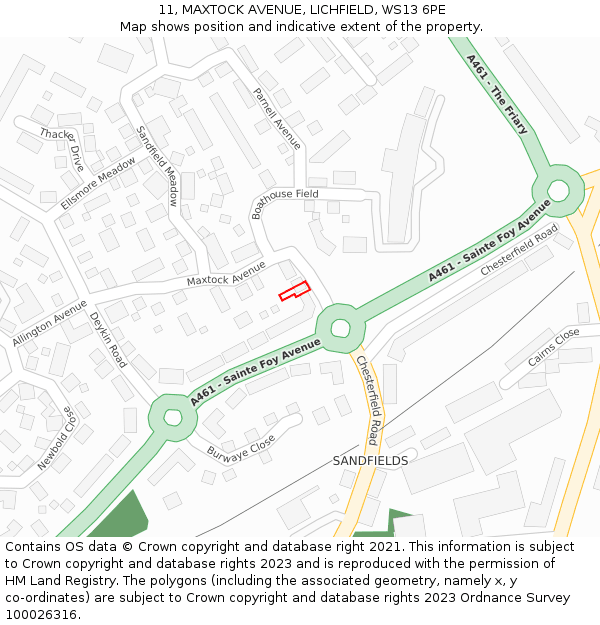 11, MAXTOCK AVENUE, LICHFIELD, WS13 6PE: Location map and indicative extent of plot