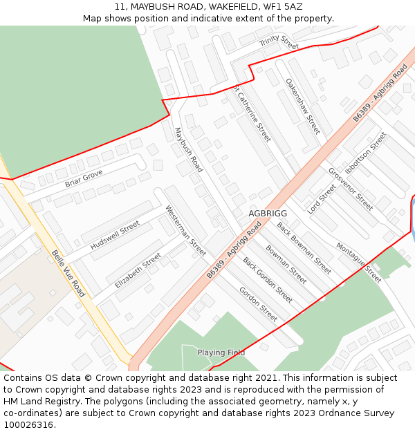 11, MAYBUSH ROAD, WAKEFIELD, WF1 5AZ: Location map and indicative extent of plot