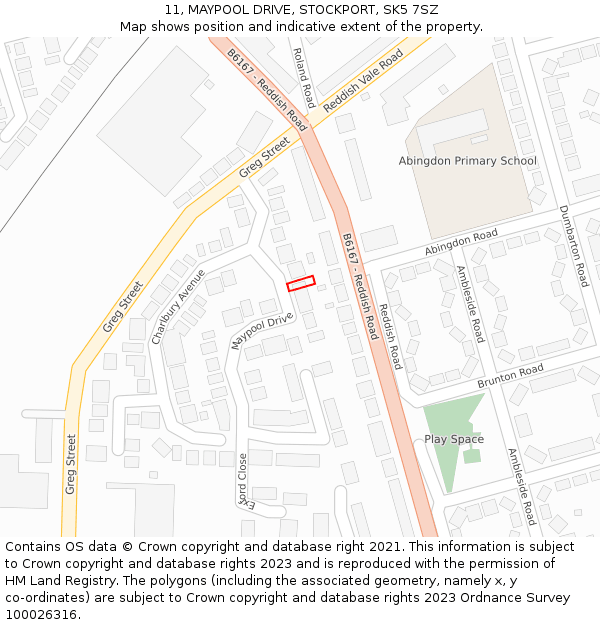 11, MAYPOOL DRIVE, STOCKPORT, SK5 7SZ: Location map and indicative extent of plot