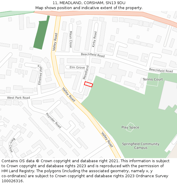 11, MEADLAND, CORSHAM, SN13 9DU: Location map and indicative extent of plot