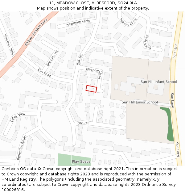 11, MEADOW CLOSE, ALRESFORD, SO24 9LA: Location map and indicative extent of plot