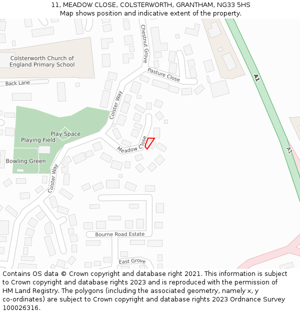 11, MEADOW CLOSE, COLSTERWORTH, GRANTHAM, NG33 5HS: Location map and indicative extent of plot