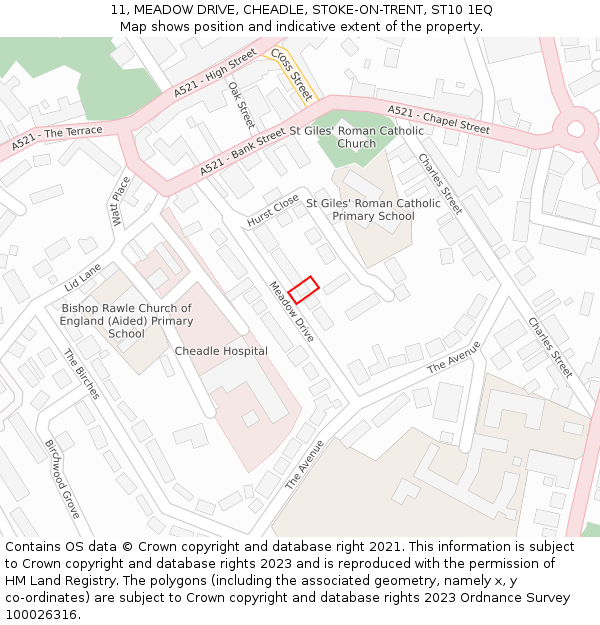 11, MEADOW DRIVE, CHEADLE, STOKE-ON-TRENT, ST10 1EQ: Location map and indicative extent of plot