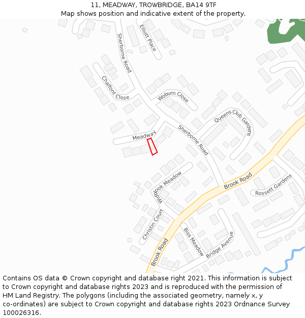 11, MEADWAY, TROWBRIDGE, BA14 9TF: Location map and indicative extent of plot