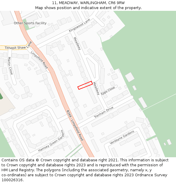 11, MEADWAY, WARLINGHAM, CR6 9RW: Location map and indicative extent of plot