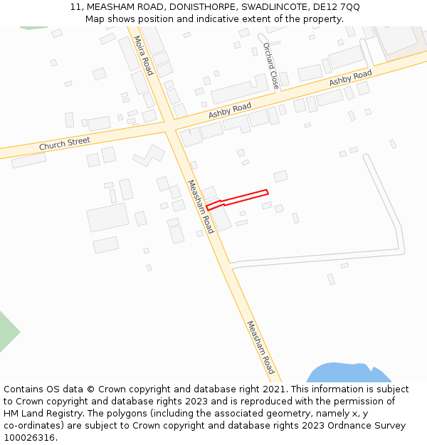 11, MEASHAM ROAD, DONISTHORPE, SWADLINCOTE, DE12 7QQ: Location map and indicative extent of plot