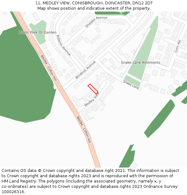 11, MEDLEY VIEW, CONISBROUGH, DONCASTER, DN12 2DT: Location map and indicative extent of plot