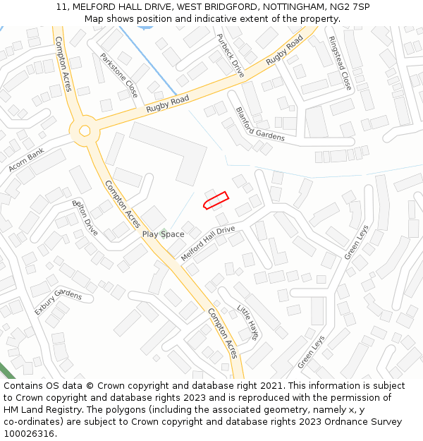 11, MELFORD HALL DRIVE, WEST BRIDGFORD, NOTTINGHAM, NG2 7SP: Location map and indicative extent of plot