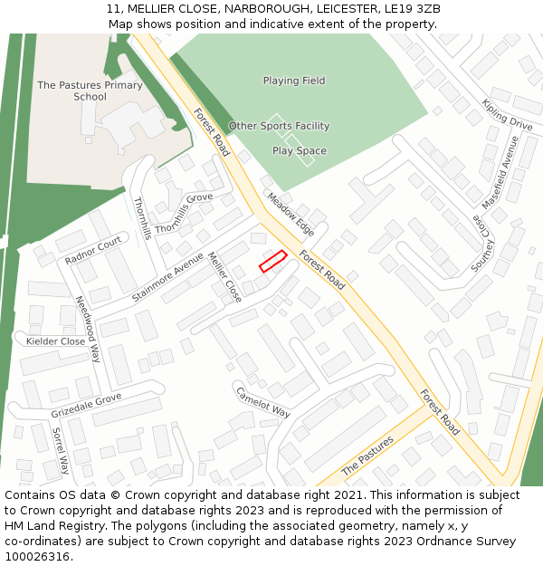 11, MELLIER CLOSE, NARBOROUGH, LEICESTER, LE19 3ZB: Location map and indicative extent of plot