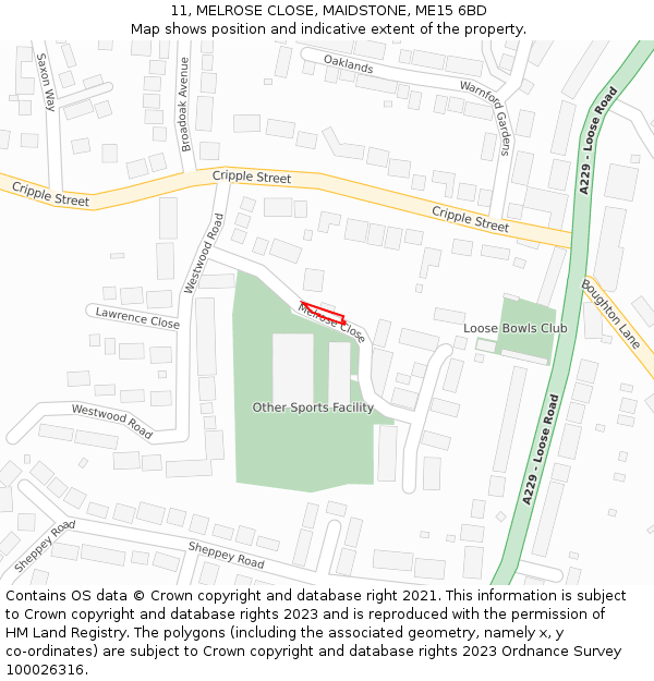 11, MELROSE CLOSE, MAIDSTONE, ME15 6BD: Location map and indicative extent of plot