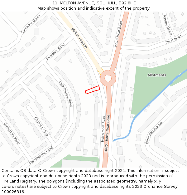 11, MELTON AVENUE, SOLIHULL, B92 8HE: Location map and indicative extent of plot