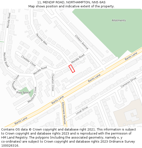 11, MENDIP ROAD, NORTHAMPTON, NN5 6AS: Location map and indicative extent of plot