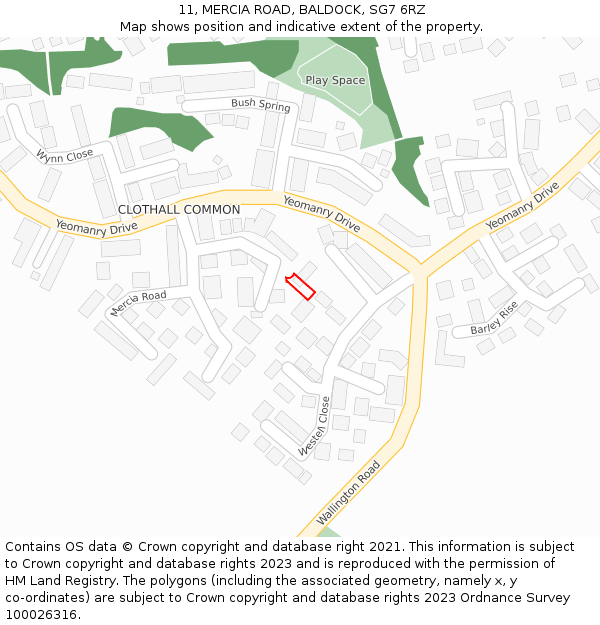 11, MERCIA ROAD, BALDOCK, SG7 6RZ: Location map and indicative extent of plot