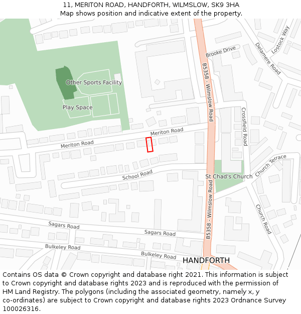 11, MERITON ROAD, HANDFORTH, WILMSLOW, SK9 3HA: Location map and indicative extent of plot