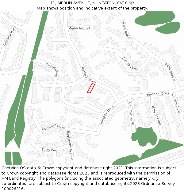 11, MERLIN AVENUE, NUNEATON, CV10 9JY: Location map and indicative extent of plot