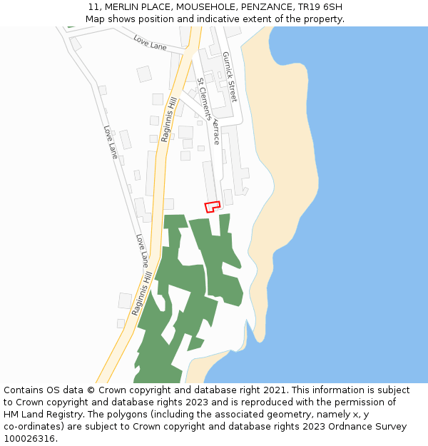 11, MERLIN PLACE, MOUSEHOLE, PENZANCE, TR19 6SH: Location map and indicative extent of plot