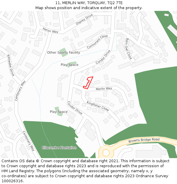 11, MERLIN WAY, TORQUAY, TQ2 7TE: Location map and indicative extent of plot