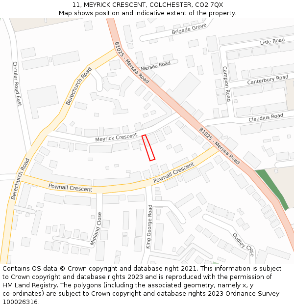 11, MEYRICK CRESCENT, COLCHESTER, CO2 7QX: Location map and indicative extent of plot