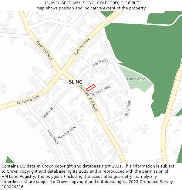 11, MICHAELS WAY, SLING, COLEFORD, GL16 8LZ: Location map and indicative extent of plot