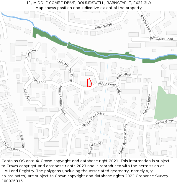 11, MIDDLE COMBE DRIVE, ROUNDSWELL, BARNSTAPLE, EX31 3UY: Location map and indicative extent of plot