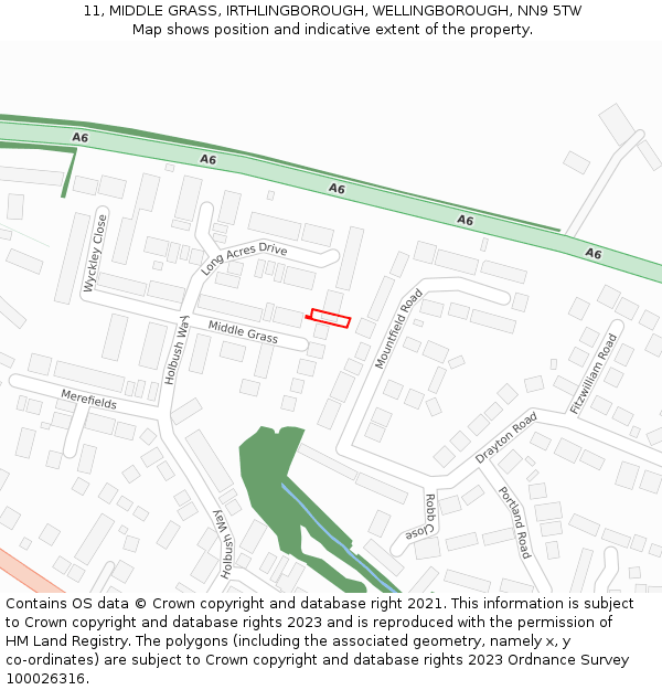 11, MIDDLE GRASS, IRTHLINGBOROUGH, WELLINGBOROUGH, NN9 5TW: Location map and indicative extent of plot