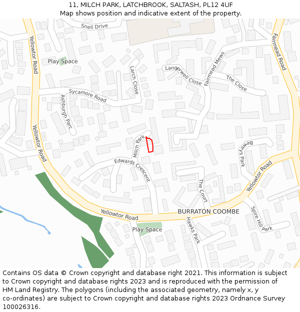 11, MILCH PARK, LATCHBROOK, SALTASH, PL12 4UF: Location map and indicative extent of plot