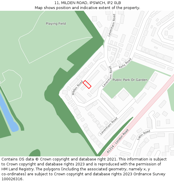 11, MILDEN ROAD, IPSWICH, IP2 0LB: Location map and indicative extent of plot