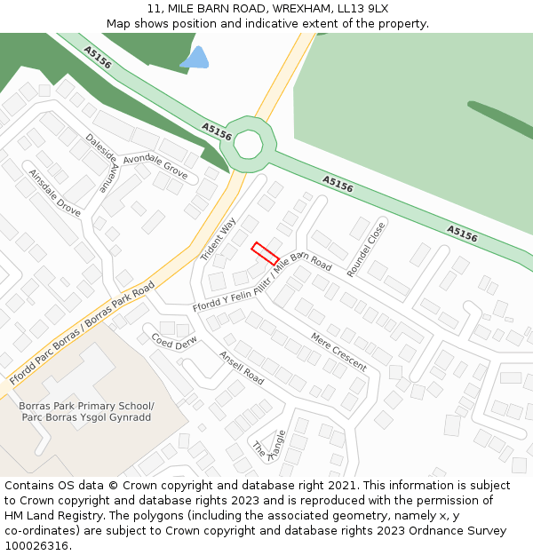 11, MILE BARN ROAD, WREXHAM, LL13 9LX: Location map and indicative extent of plot