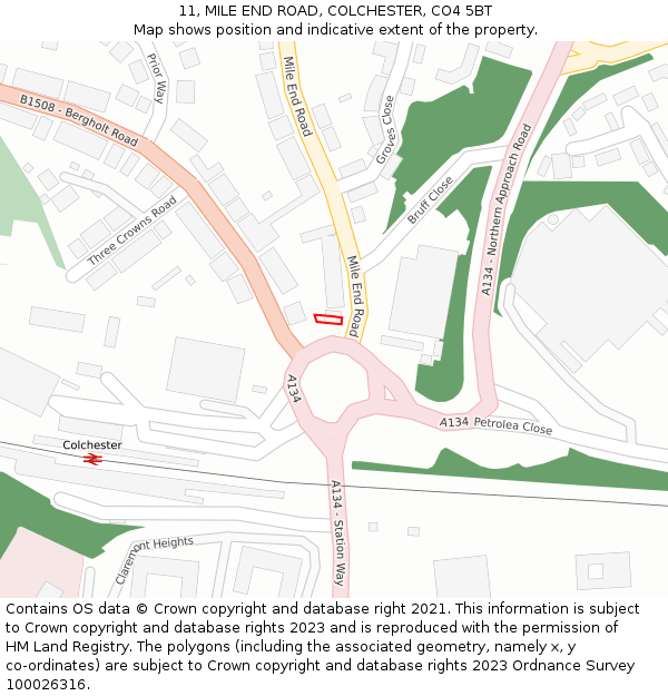 11, MILE END ROAD, COLCHESTER, CO4 5BT: Location map and indicative extent of plot