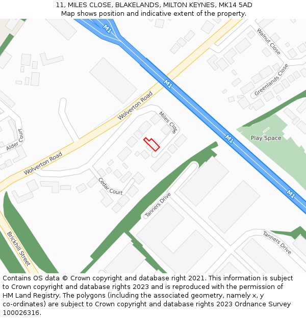 11, MILES CLOSE, BLAKELANDS, MILTON KEYNES, MK14 5AD: Location map and indicative extent of plot