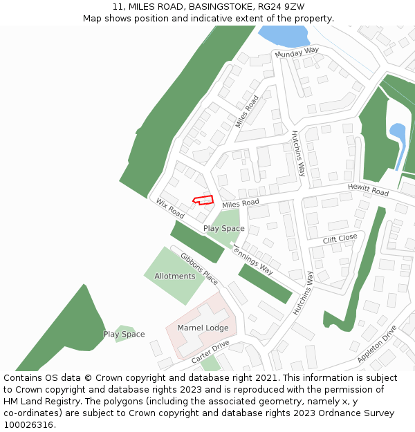 11, MILES ROAD, BASINGSTOKE, RG24 9ZW: Location map and indicative extent of plot