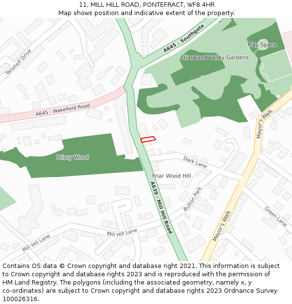 11, MILL HILL ROAD, PONTEFRACT, WF8 4HR: Location map and indicative extent of plot