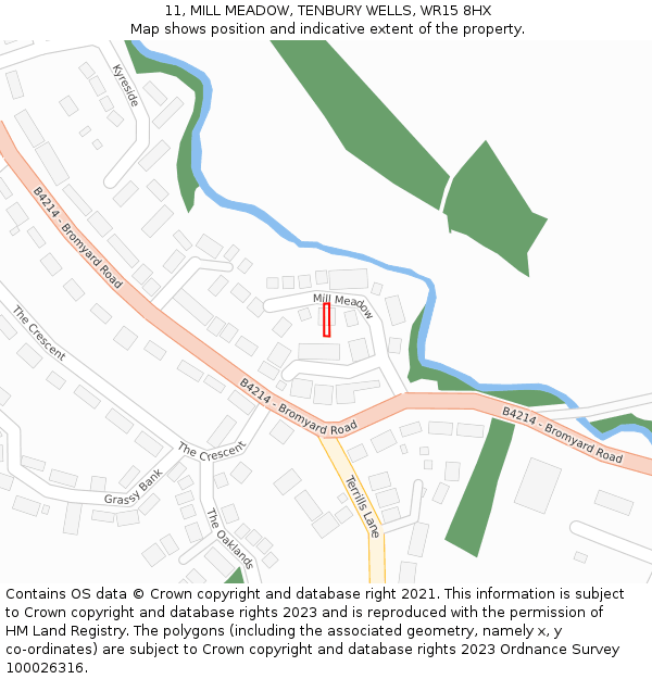 11, MILL MEADOW, TENBURY WELLS, WR15 8HX: Location map and indicative extent of plot