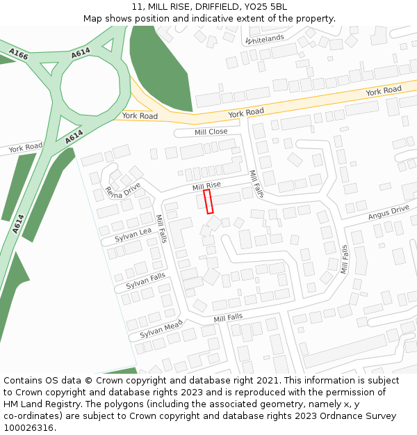 11, MILL RISE, DRIFFIELD, YO25 5BL: Location map and indicative extent of plot