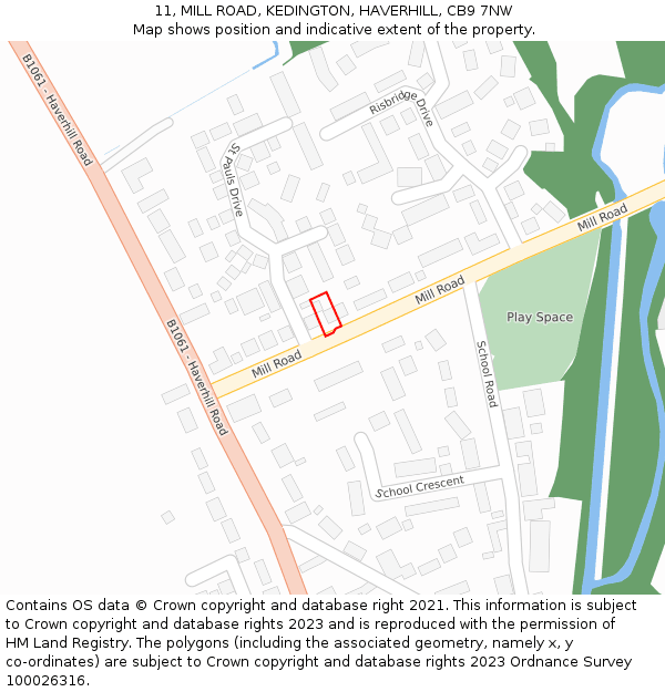 11, MILL ROAD, KEDINGTON, HAVERHILL, CB9 7NW: Location map and indicative extent of plot