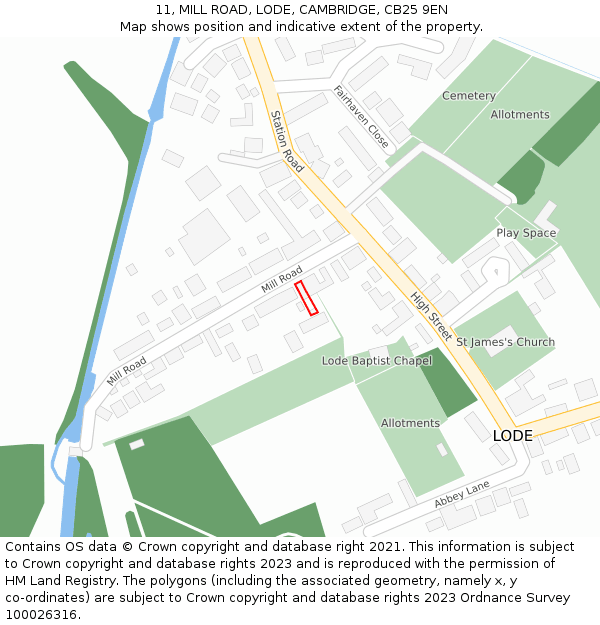 11, MILL ROAD, LODE, CAMBRIDGE, CB25 9EN: Location map and indicative extent of plot