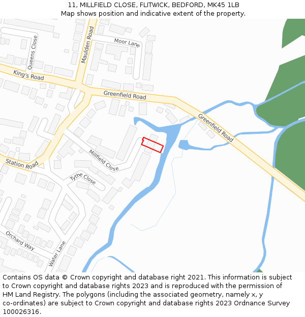 11, MILLFIELD CLOSE, FLITWICK, BEDFORD, MK45 1LB: Location map and indicative extent of plot