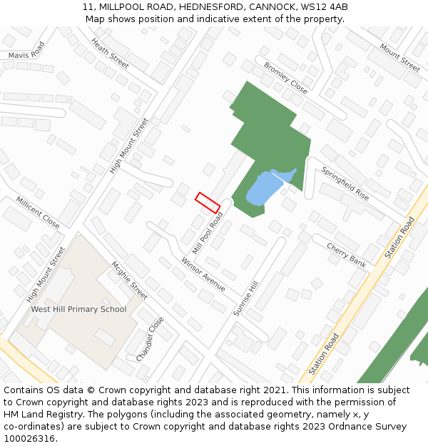 11, MILLPOOL ROAD, HEDNESFORD, CANNOCK, WS12 4AB: Location map and indicative extent of plot