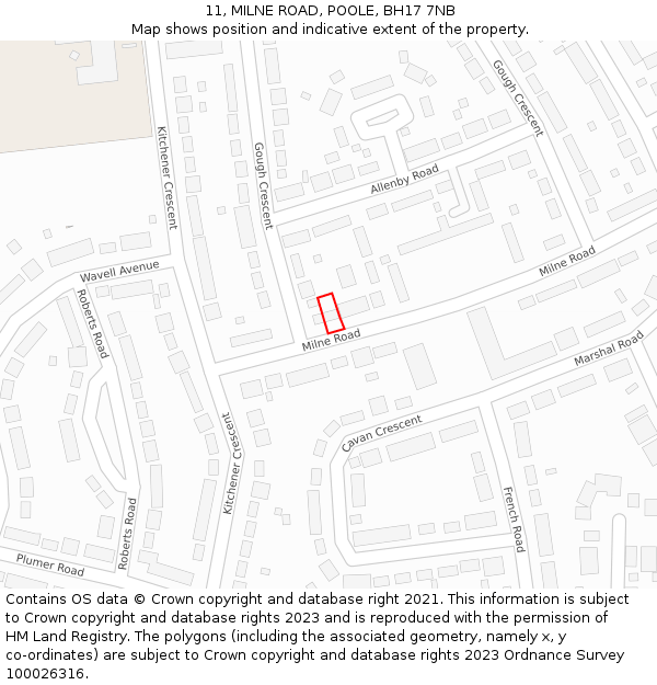 11, MILNE ROAD, POOLE, BH17 7NB: Location map and indicative extent of plot