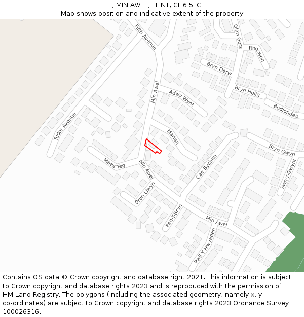 11, MIN AWEL, FLINT, CH6 5TG: Location map and indicative extent of plot