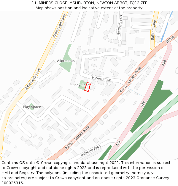 11, MINERS CLOSE, ASHBURTON, NEWTON ABBOT, TQ13 7FE: Location map and indicative extent of plot