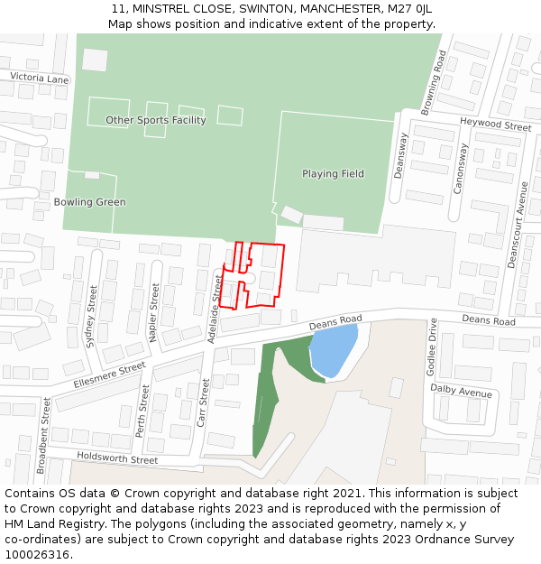 11, MINSTREL CLOSE, SWINTON, MANCHESTER, M27 0JL: Location map and indicative extent of plot