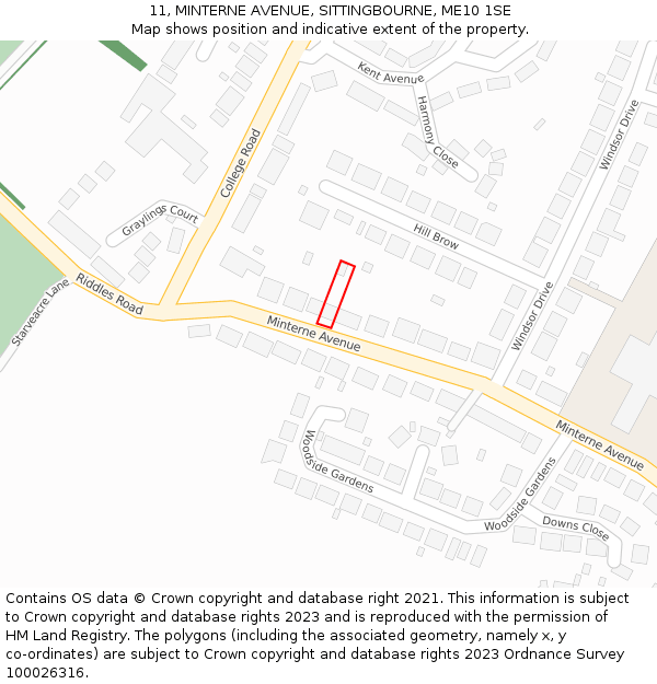 11, MINTERNE AVENUE, SITTINGBOURNE, ME10 1SE: Location map and indicative extent of plot